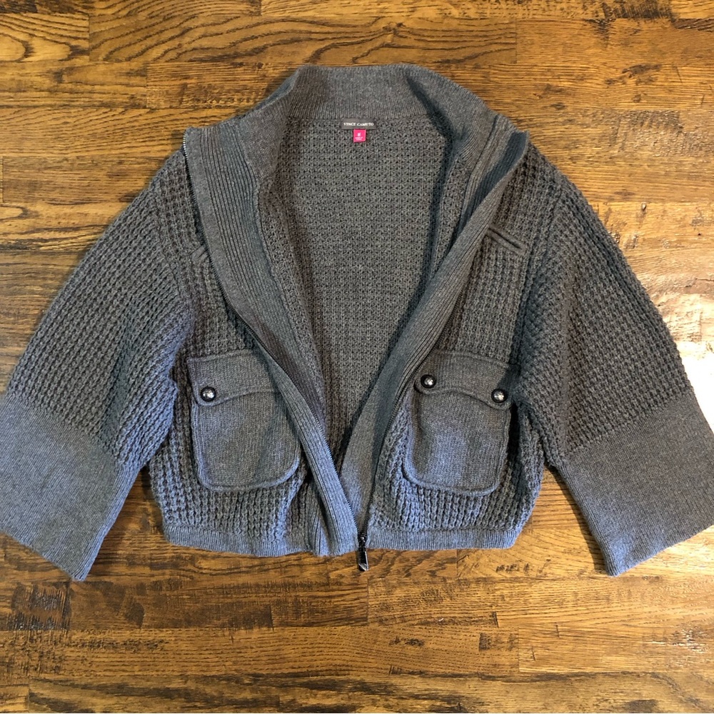 Vince Camuto Chunky Knit Crop Sweater Cardigan Zipper Size Medium